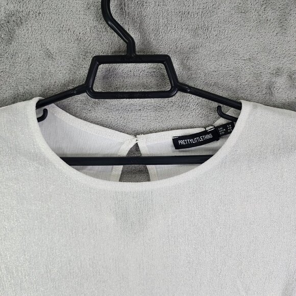 Women's White & Gold Pretty Little Thing Long Sleeve Ruched Bodycon Dress 10 - Picture 6 of 15